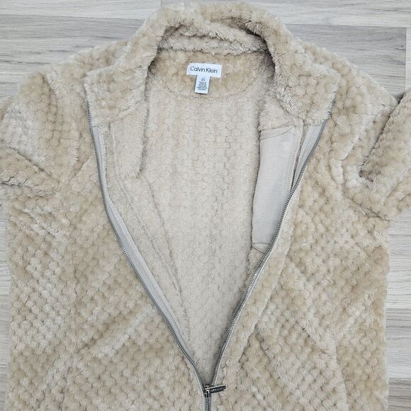 CALVIN KLEIN Womens Tan Fuzzy Full Zip Coat Large - Picture 10 of 12
